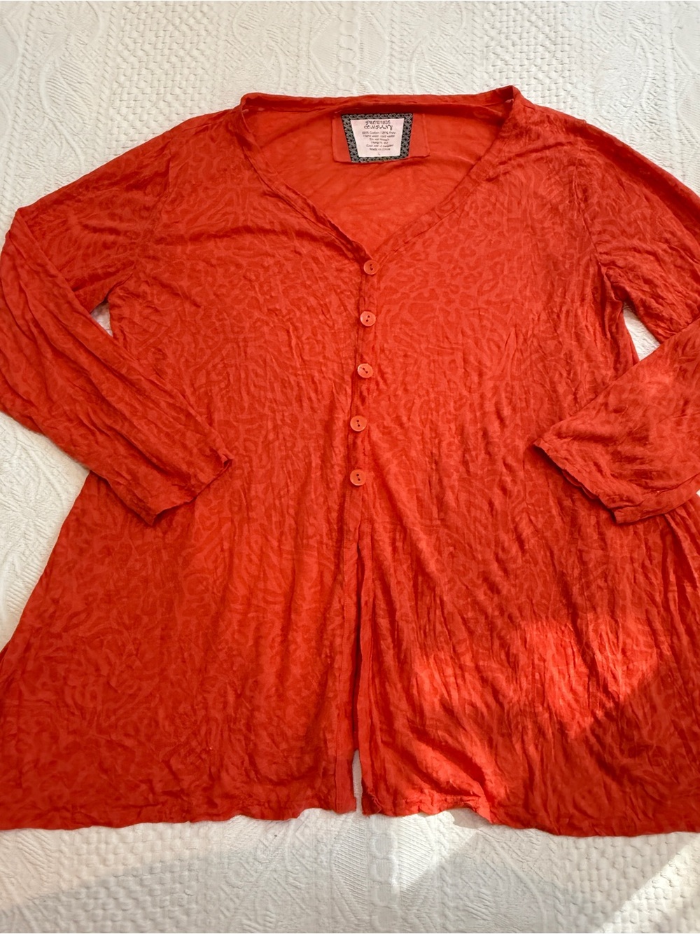 Produce Company Women’s L Orange Textured Button Front Lightweight Cardigan